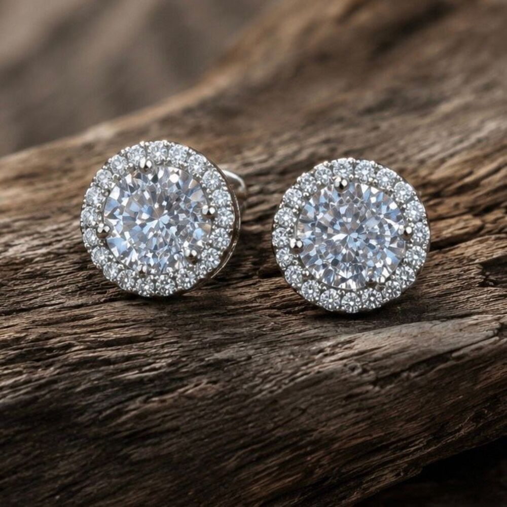 Firebright Cubic Zirconia Halo .4” Silver Plated Earrings